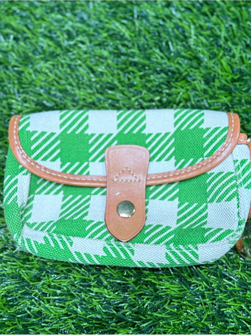 Vintage Dooney & Bourke  Green And White Checkered wristlet Pouch